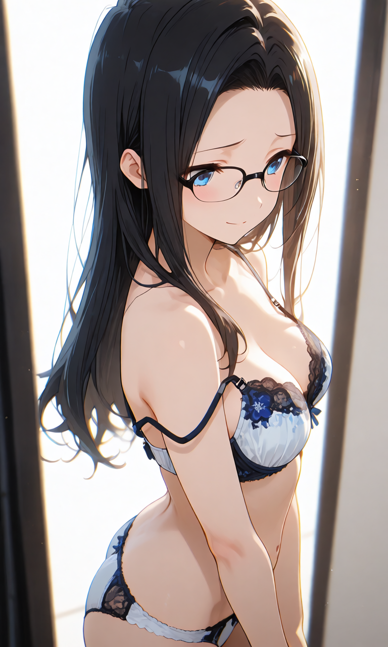 ブラジャーの片方の肩紐だけがずり落ちるプロンプト生成例