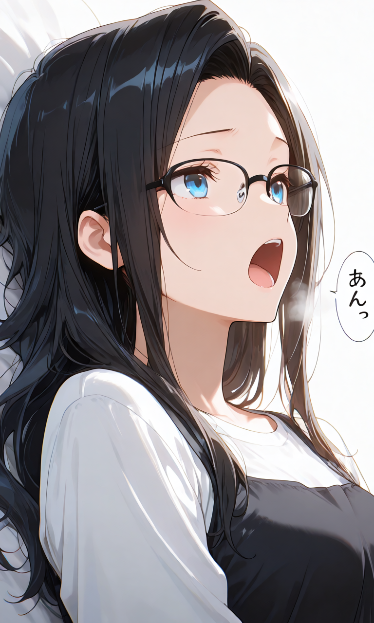 吹き出しの中に日本語の喘ぎ声テキストを指定した生成例