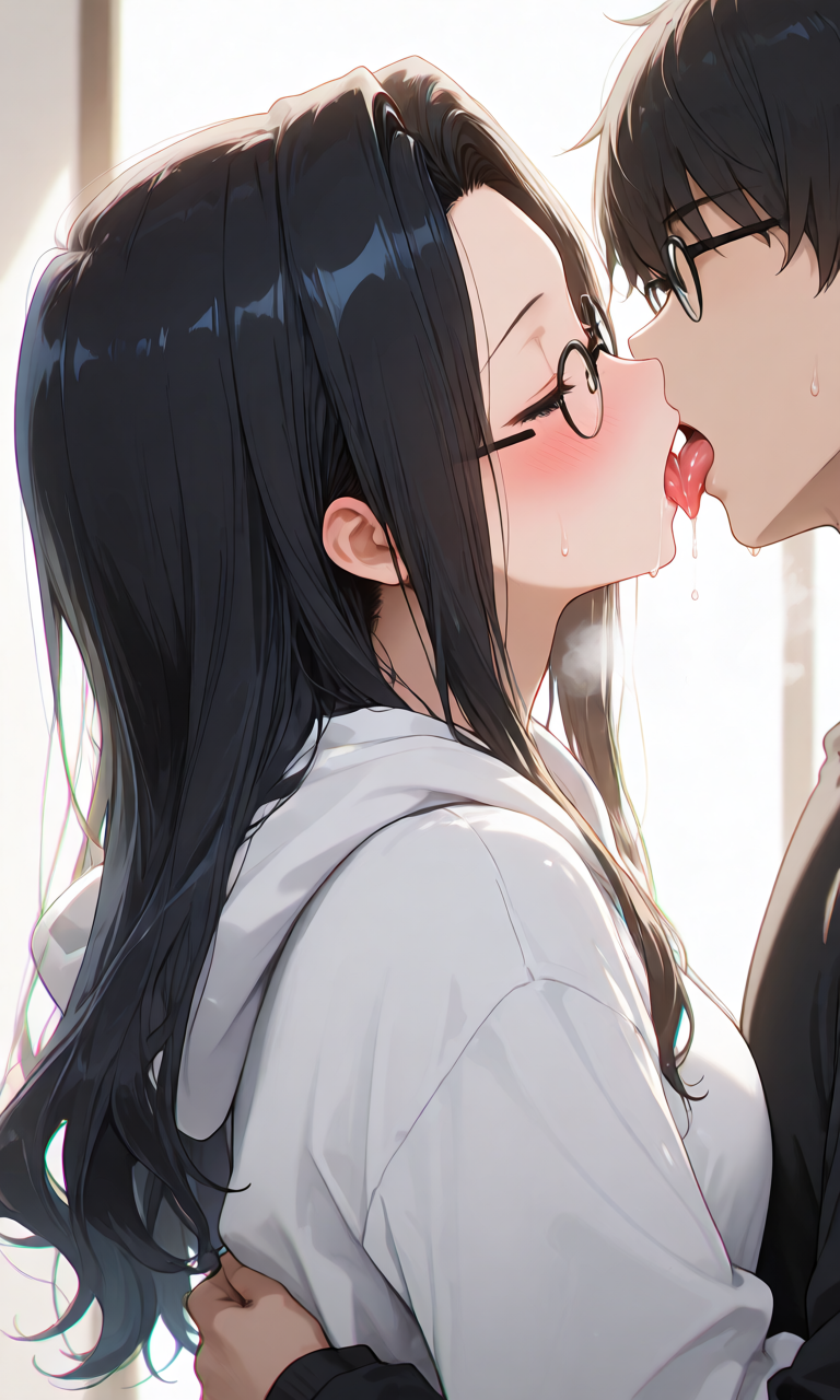 深く舌を絡めるディープキスのプロンプト生成例