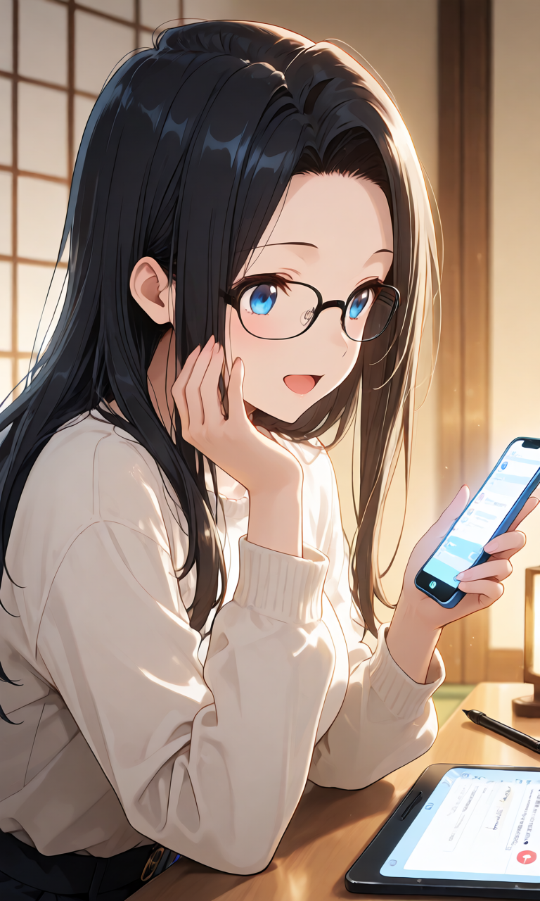 国内販売サイトの売上通知を確認して喜ぶイラストレーターのイメージイラスト