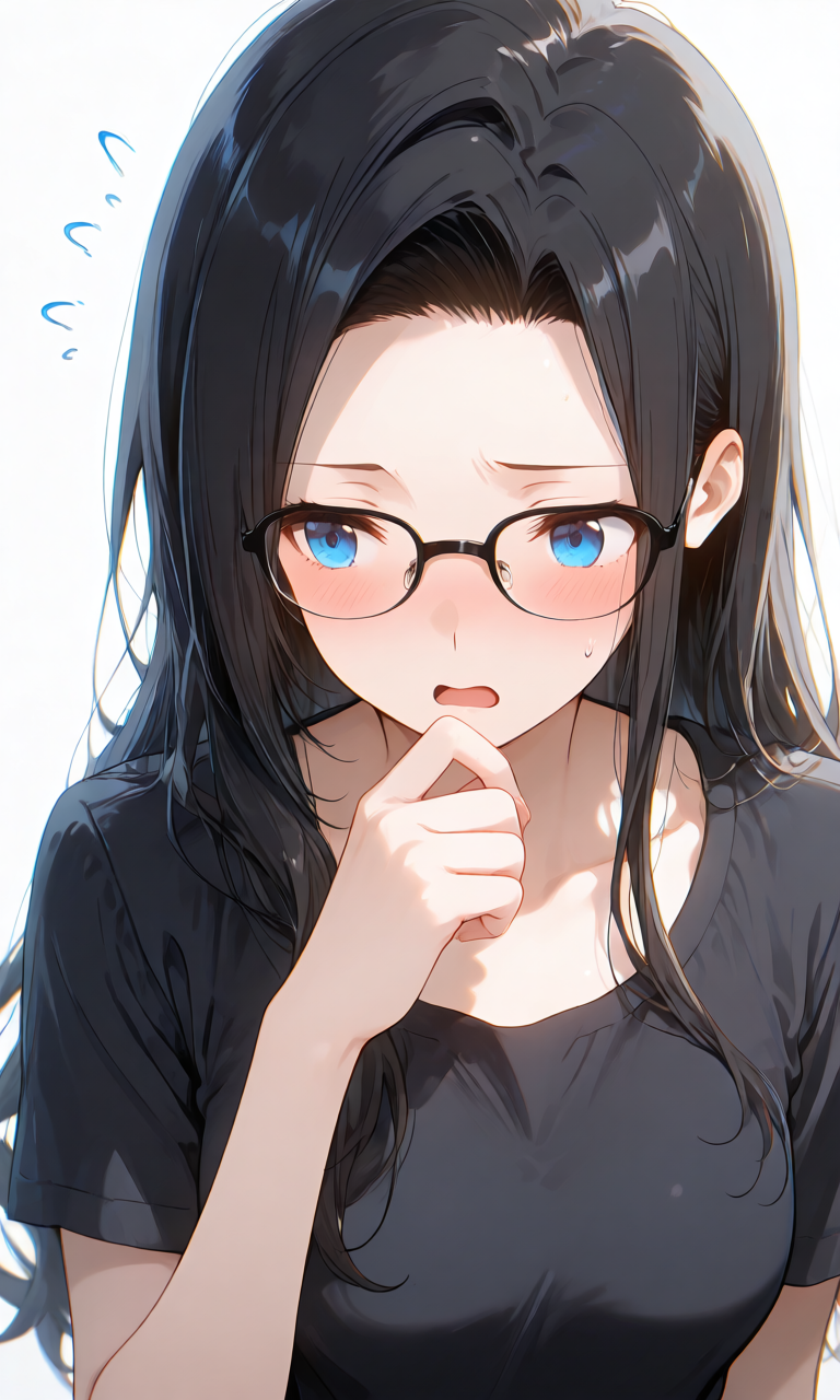 視線を泳がせ頬を赤らめて戸惑う表情プロンプトの生成例イラスト