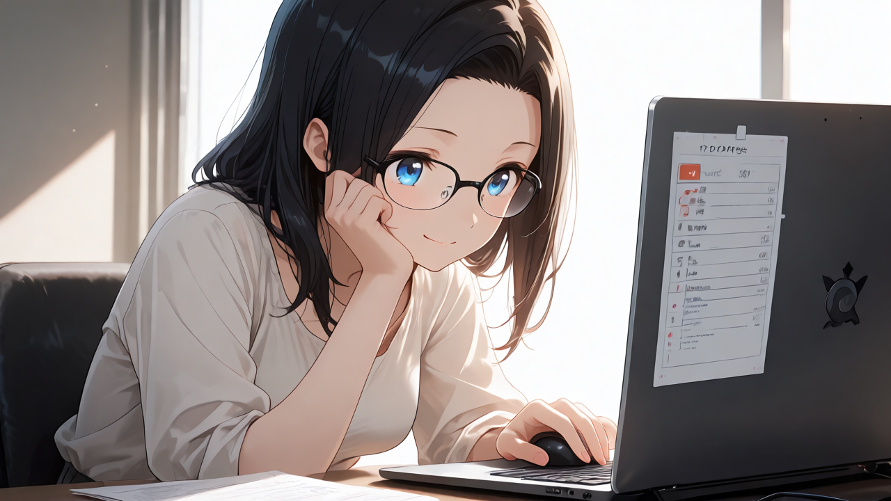 ランキングデータを興味深そうに見つめる女の子のイメージイラスト