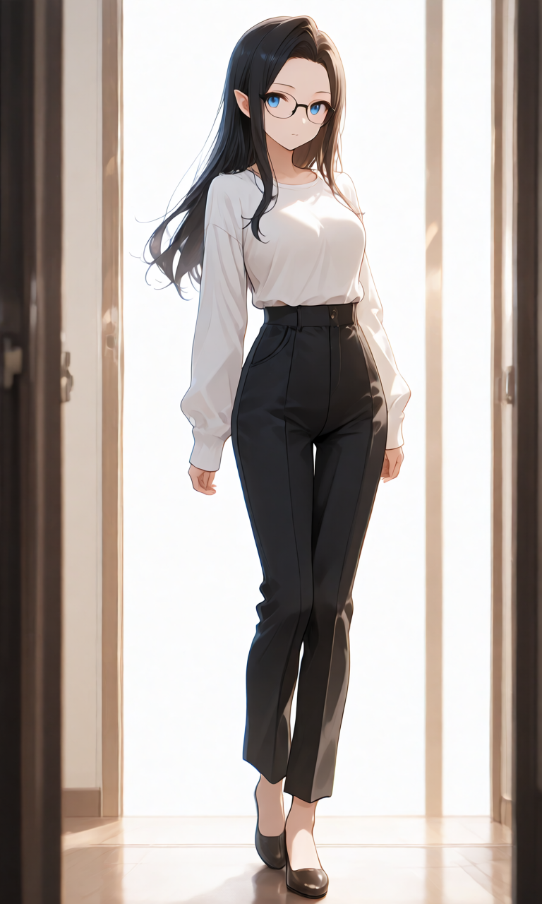 すらりと伸びた脚を見せるプロンプト生成例