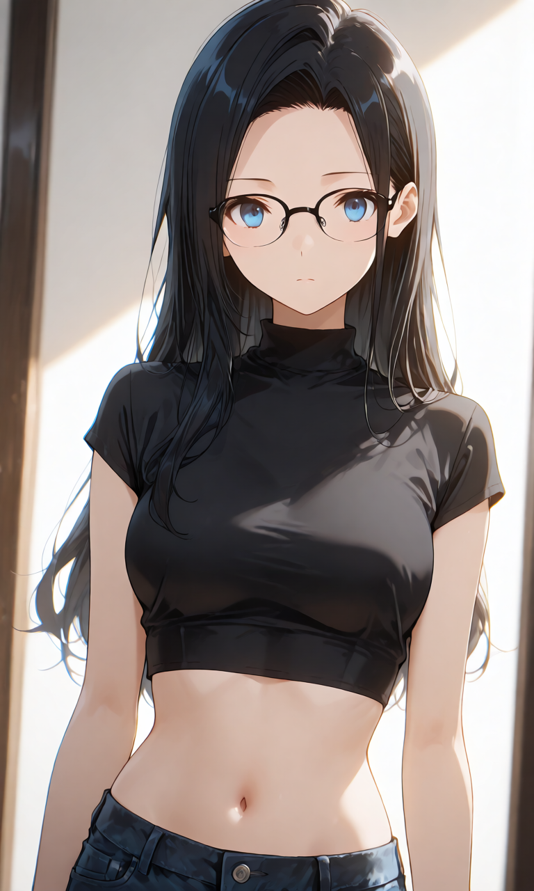 へそ周りを見せるプロンプト生成例