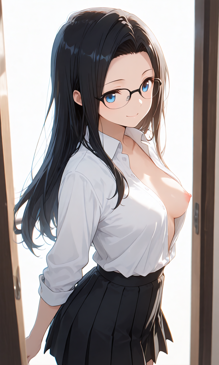 片乳を露出(one breast out)のプロンプト生成例