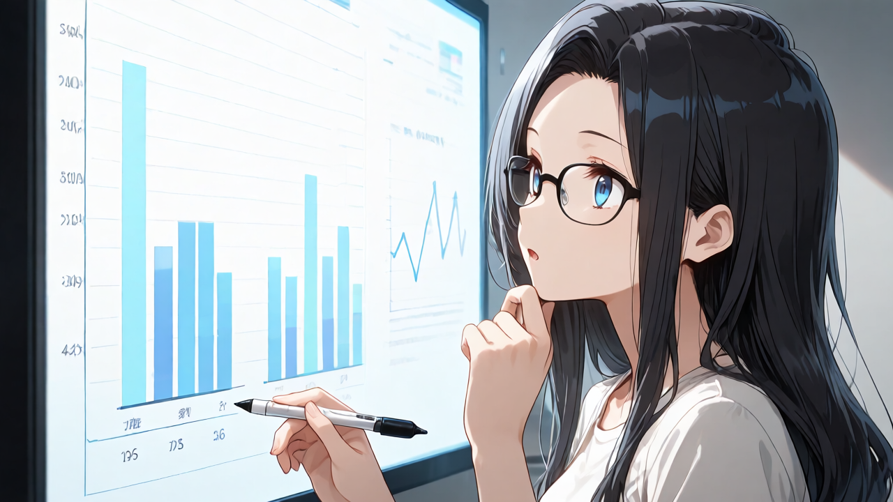 ランキング結果から傾向を読み取り、ひらめいた表情の女の子のイメージイラスト