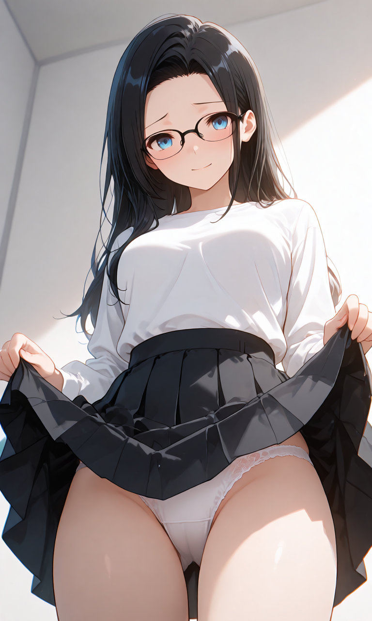 スカートをたくし上げるプロンプト生成例